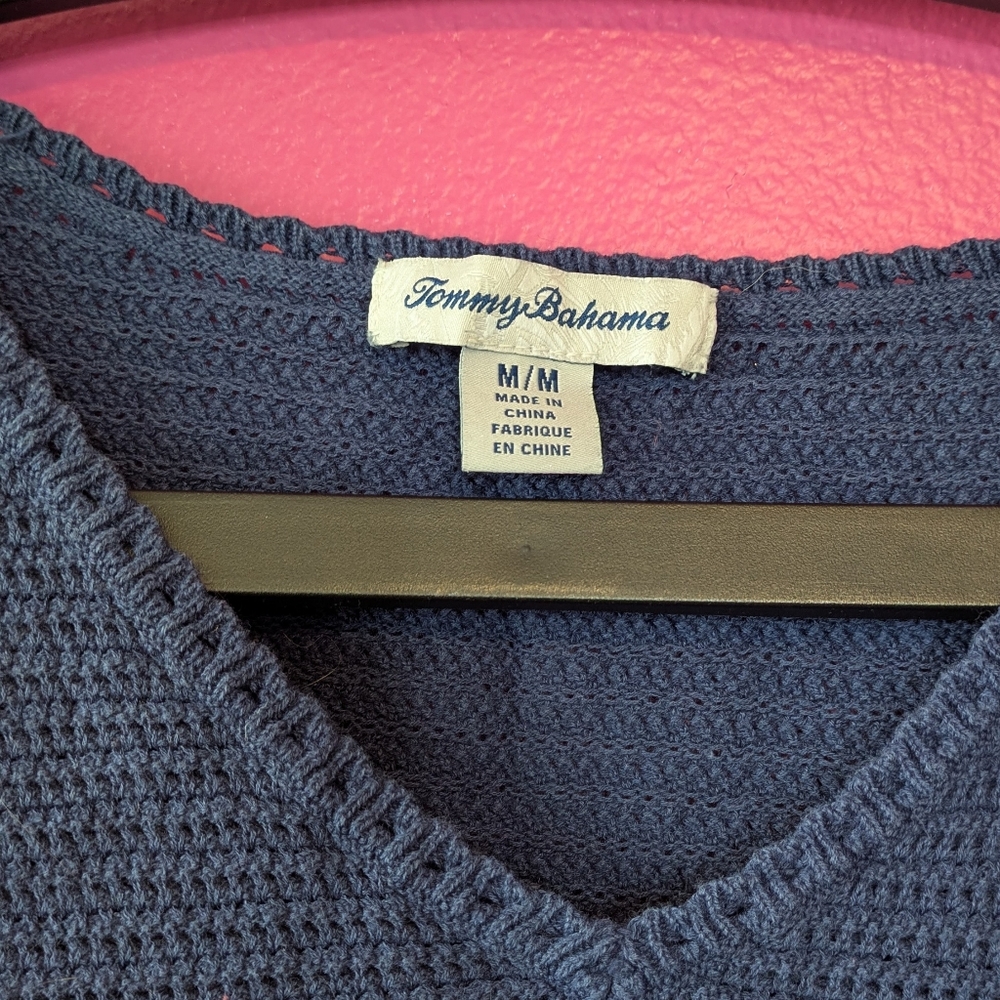 Tommy Bahama Blue Sleeveless Knit Shirt with Tassels - Picture 3 of 3